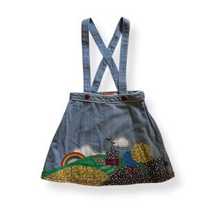Little Bird denim appliqué skirt with suspenders